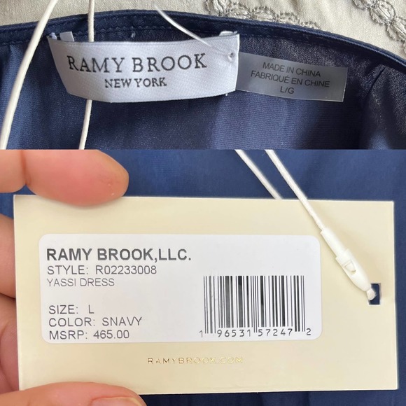 RAMY BROOK Yassi Dress Short Sleeves V-Neck Crepe Elastic Waist Blue NWT - Picture 6 of 10